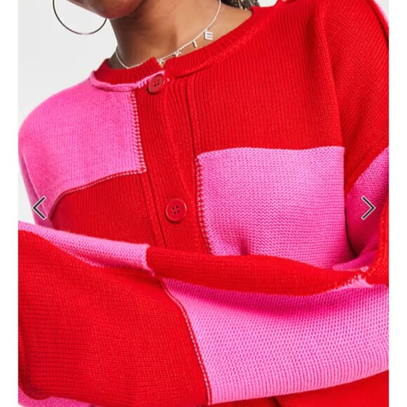ASOS DESIGN oversize cardigan in pink and red check. Size 8 - Picture 2 of 3